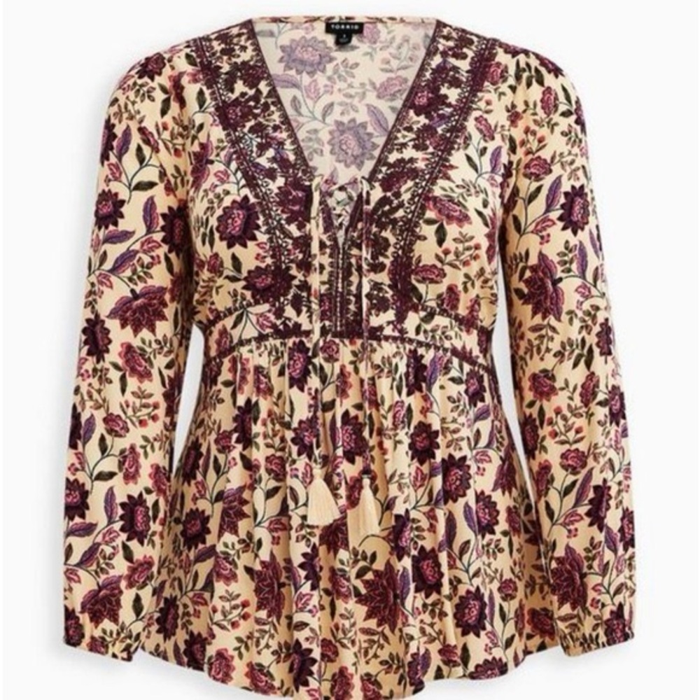 Floral V-Neck Blouse baby doll NWOT NEVER WORN